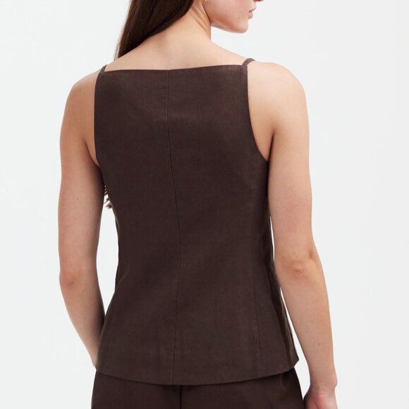 Madewell Square Neck Button Up Vest Top in Drapey Twill Brown Size 8 - Picture 2 of 8